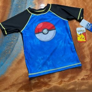 NWT Pokemon Swim shirt Rash Guard Size 4 blue Pokeball Sun protection